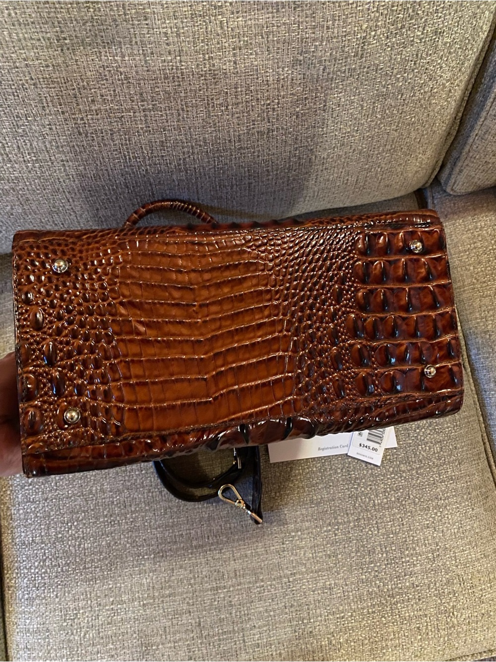 Brahmin Dark Brown Croc-Embossed Leather Caroline Satchel - Picture 6 of 10